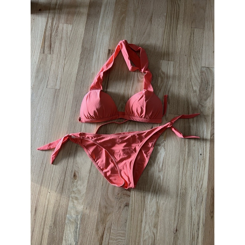 Anita Rosa Faia Bright Orange Bikini Padded Top & Briefs Us 6 2 Piece Halter